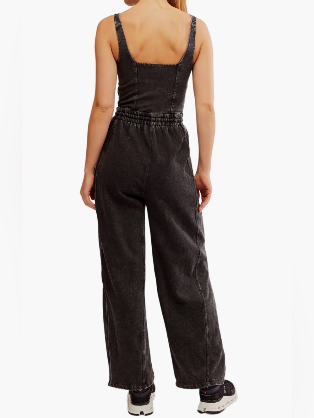 Free People Washed Black Wide-Leg Cotton Jumpsuit - Picture 2 of 9